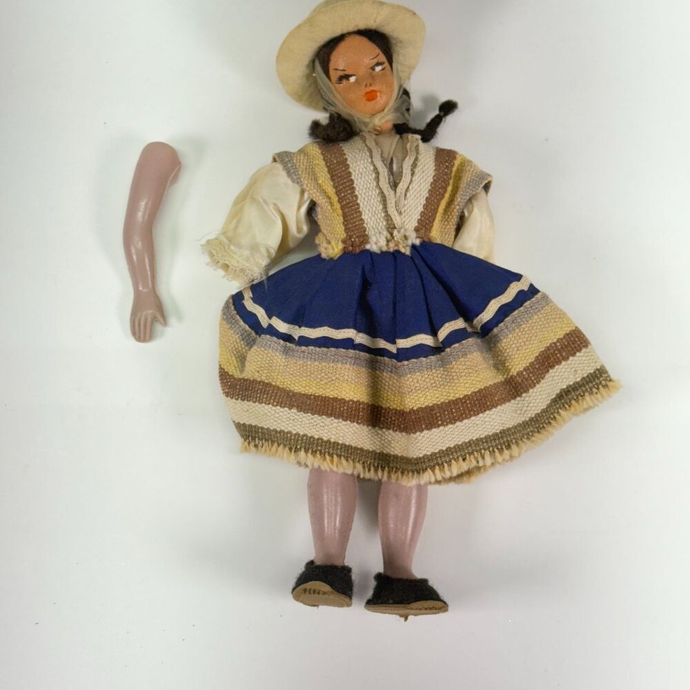 Vintage 1950s Argentine Folk Costume Doll Handmade Traditional Doll Collectible